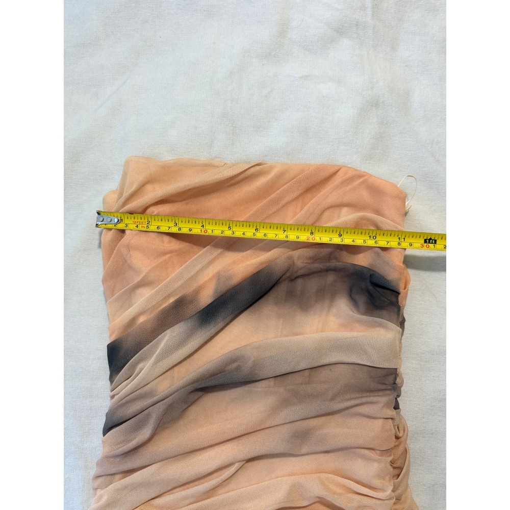 Zara Peach Grey Tie Dye Ruched Mesh Strapless Mini Dress XS Bodycon - Picture 5 of 7